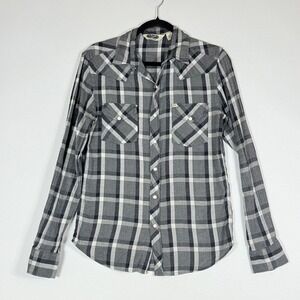 Salt Valley Womens Small Shirt Gray Plaid Western Rodeo Farm Prairie Snap Front